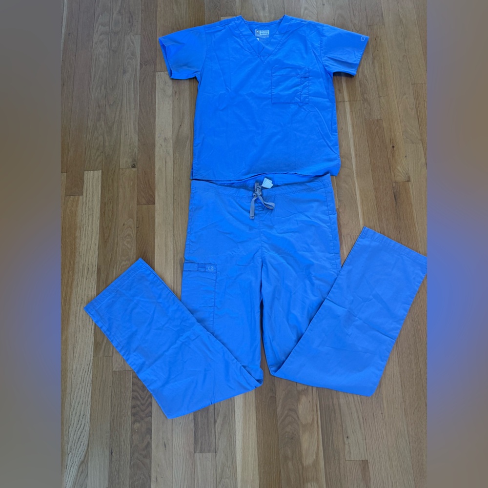 WonderWink WonderWORK Scrub Set - Ceil Blue - XXS Top / XS Tall Pants - Picture 2 of 10
